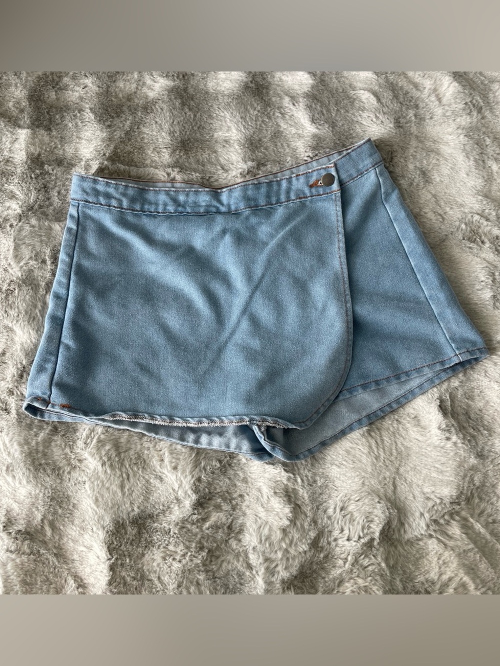 Light Blue Denim Skort - Women's Casual Shorts-0342